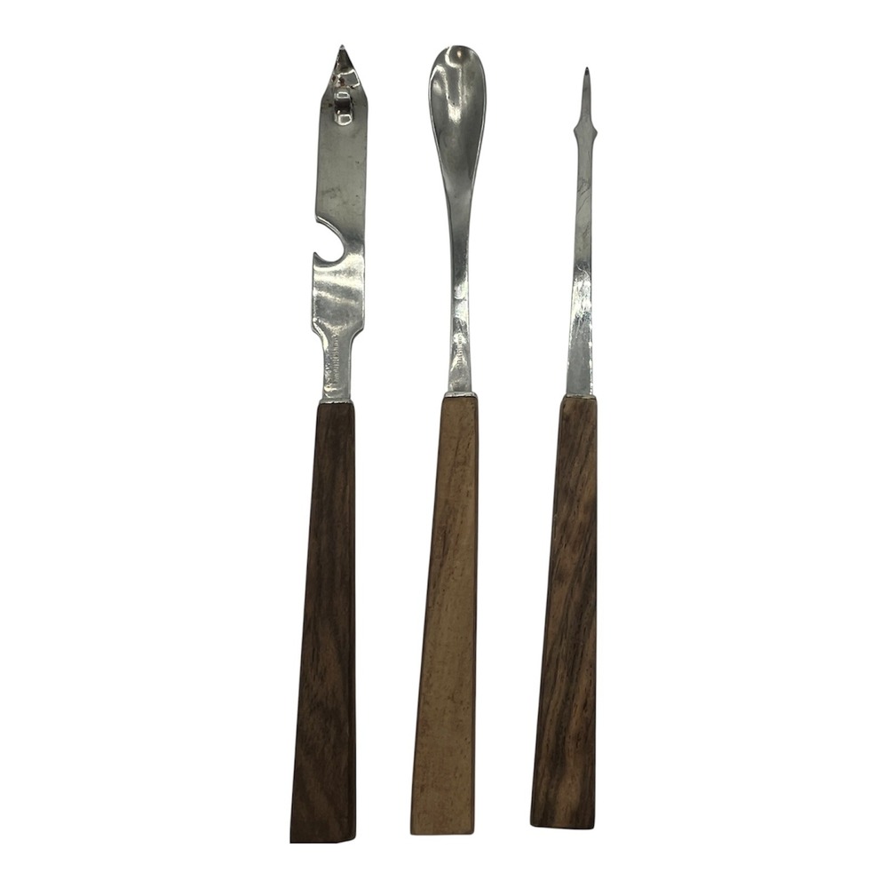 Vintage MCM /Stainless/Wood Bar Tool Utensils Ice Pick Spoon Bottle Opener Japan
